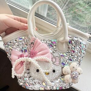 Handmade Rhinestone Crystal Mini Handbag | Sparkly Kawaii Pearl Top Handle Bag